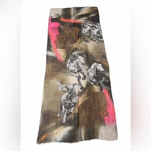 Wool & Silk Graphic Horse Print Scarf - Large Dion Pashmina Wrap